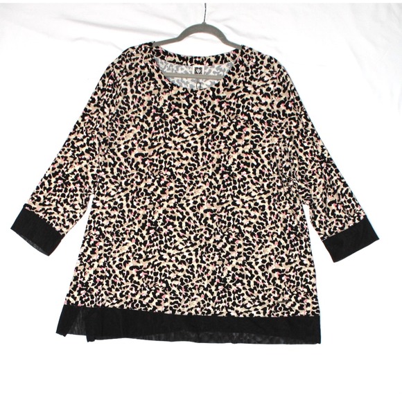 ANNE KLEIN Womens Animal Leopard Cheetah Print Polyester Top Shirt Blouse 2X NWT - Picture 2 of 13
